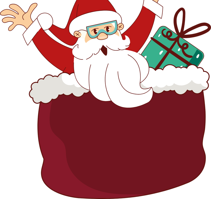 Santa saliendo de su costal de regalos