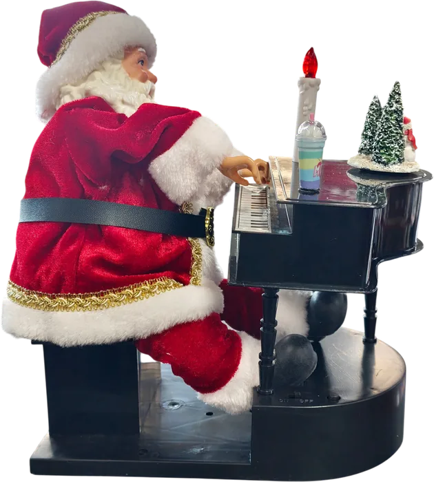 Adorno Papá Noel Tocando Piano 28 Cm